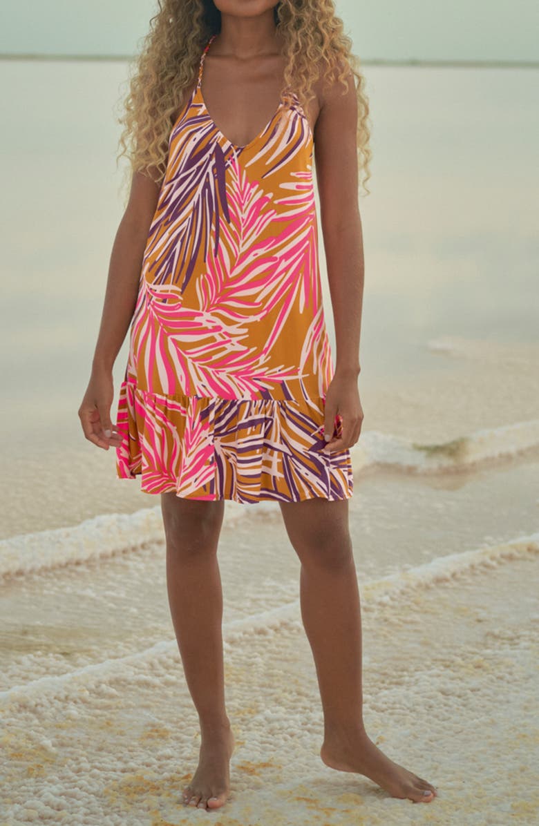 Maaji Caramel Foliage Linn Cover-Up Dress, Alternate, color, 