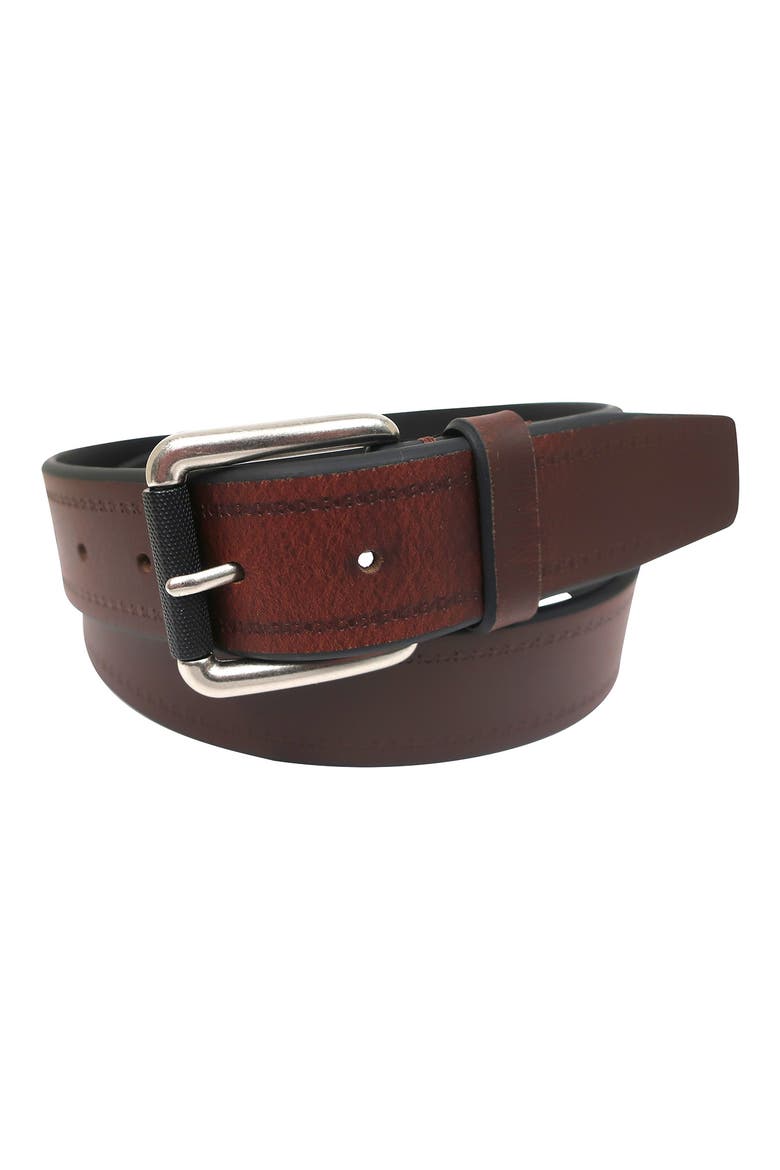 Antiqued Roller Buckle Leather Belt, Main, color, COGNAC