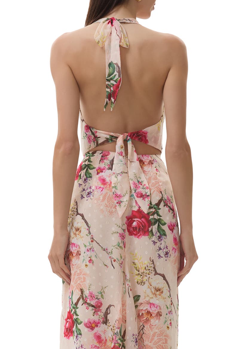 Dudley Floral Halter Clip Dot Chiffon Top, Alternate, color, SAND SUMMER ROSE