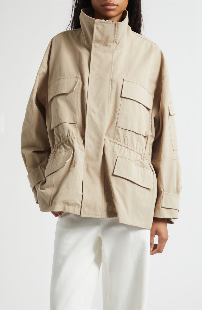 PLAN C Crinkle Twill Utility Jacket, Main, color, Sand