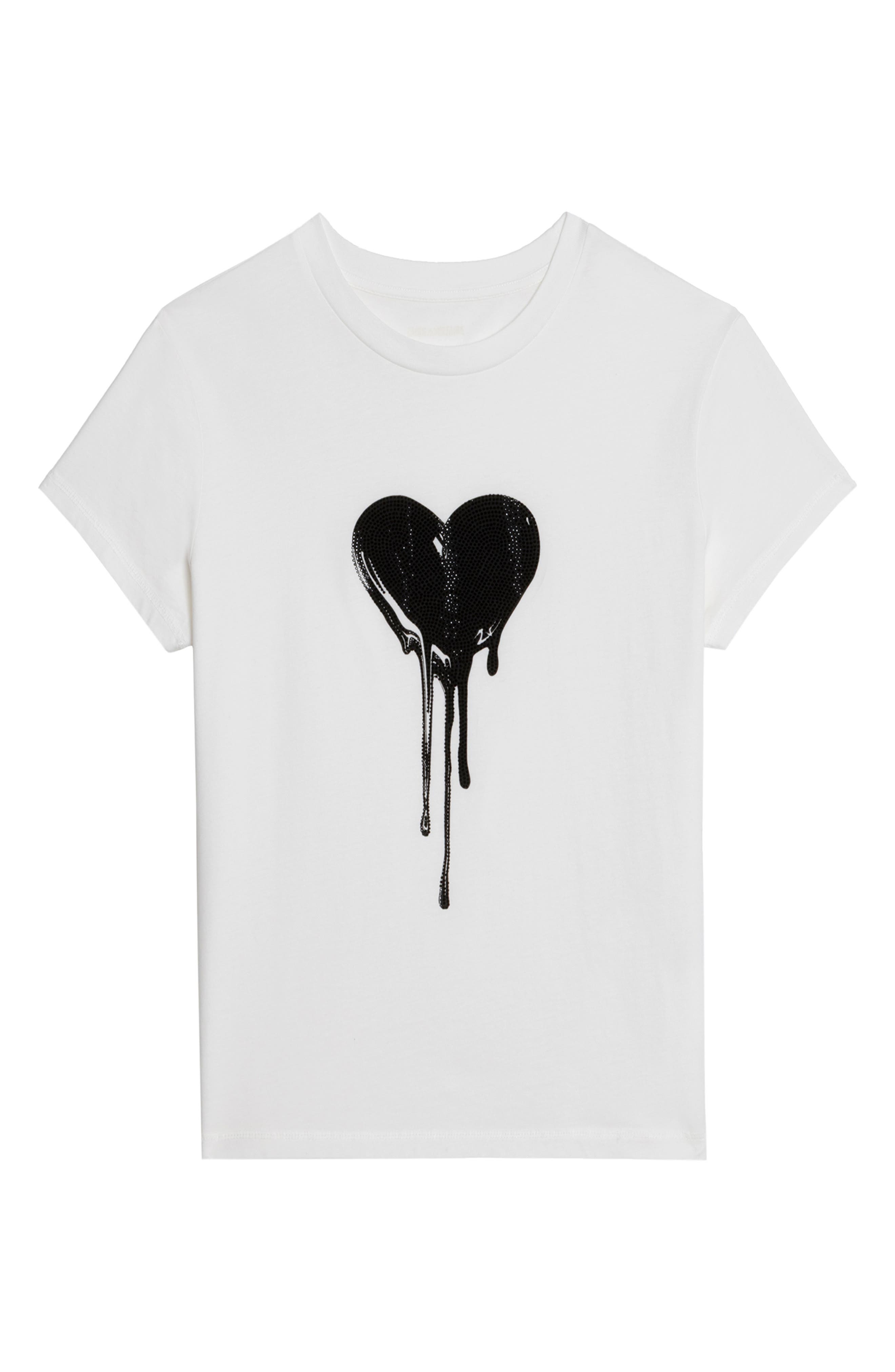 Zadig & Voltaire Walk Heart Embellished Keyhole Cotton Graphic T