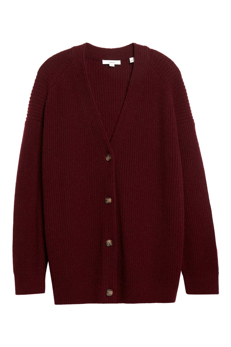 Oversize Wool & Cashmere Cardigan, Alternate, color, PLUM WINE
