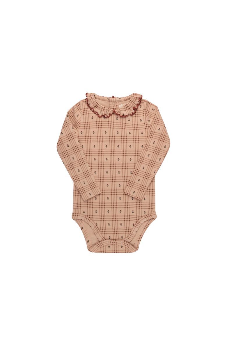 Ely's & Co. Cotton Floral Plaid Collection - Bodysuit + Overalls, Alternate, color, Pink