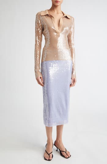 Sheer Sequin Pencil Skirt