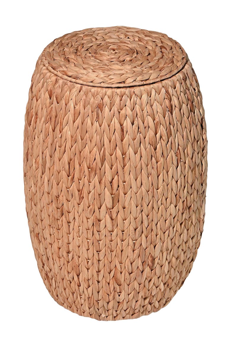 Colt Coastal Bohemian Handwoven Hyacinth Barrel Storage Stool with Lid, Main, color, Natural