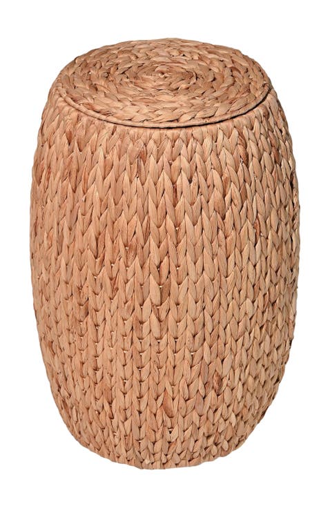 Colt Coastal Bohemian Handwoven Hyacinth Barrel Storage Stool with Lid