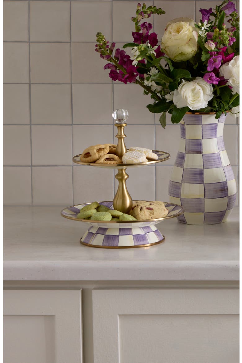 Violet Check Enameled Steel 2-Tier Sweet Stand, Alternate, color, VIOLET