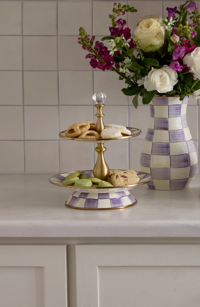 MACKENZIE CHILDS Violet Check Enameled Steel 2-Tier Sweet Stand, Alternate, color, Violet