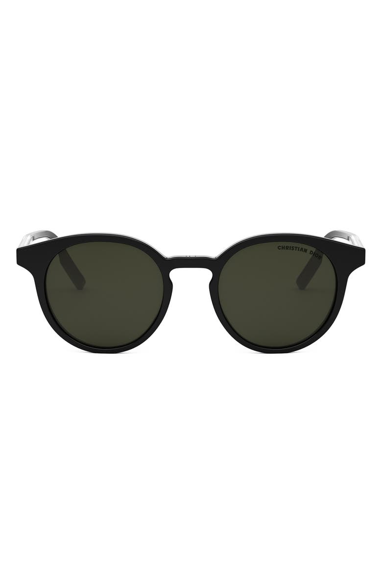 DIOR 'DiorTag R1I 49mm Small Round Sunglasses, Main, color, Shiny Black / Green