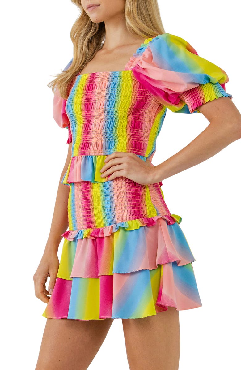 Endless Rose Ombré Stripe Smocked Top, Alternate, color, Multi