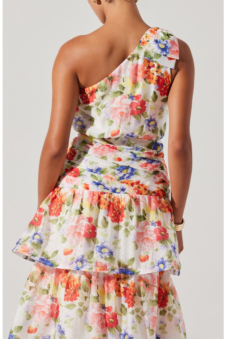 Natali Floral Print One-Shoulder Tiered Dress, Alternate, color, WHITE CORAL FLORAL