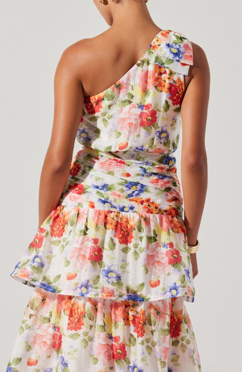 Astr The Label Natali Floral Print One-shoulder Tiered Dress In Multi