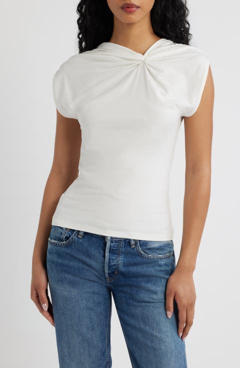 Knot Detail Ruched Stretch Cotton Top