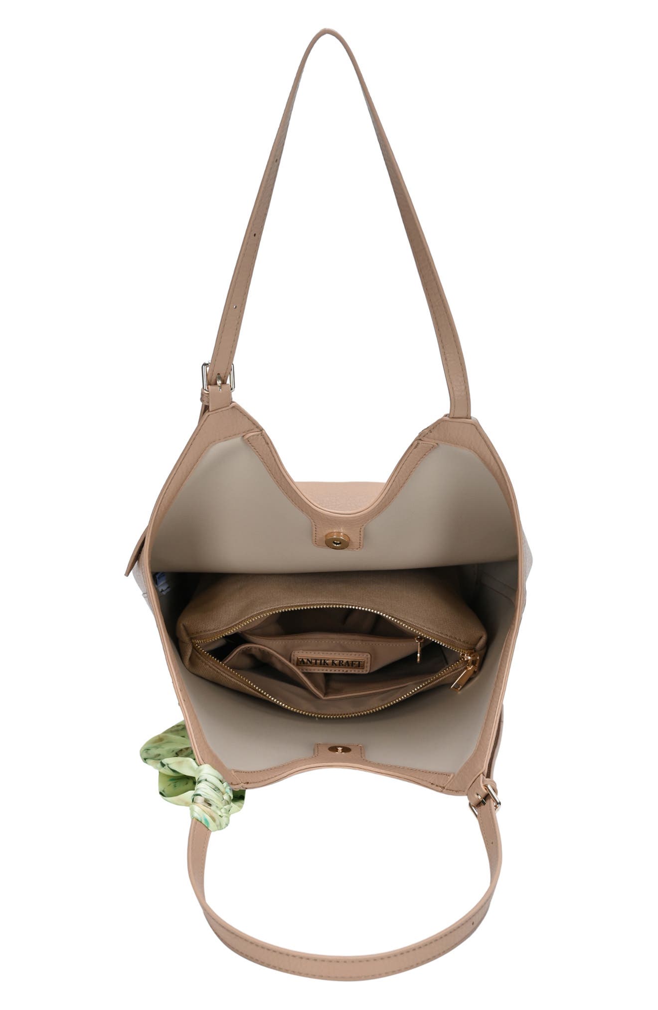 Faux Leather Tote with Scarf, Alternate, color, BEIGE