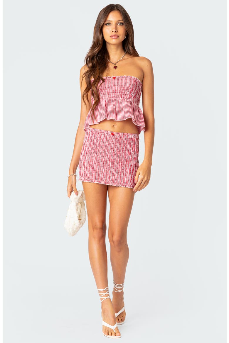 Gingham Smocked Miniskirt, Alternate, color, RED