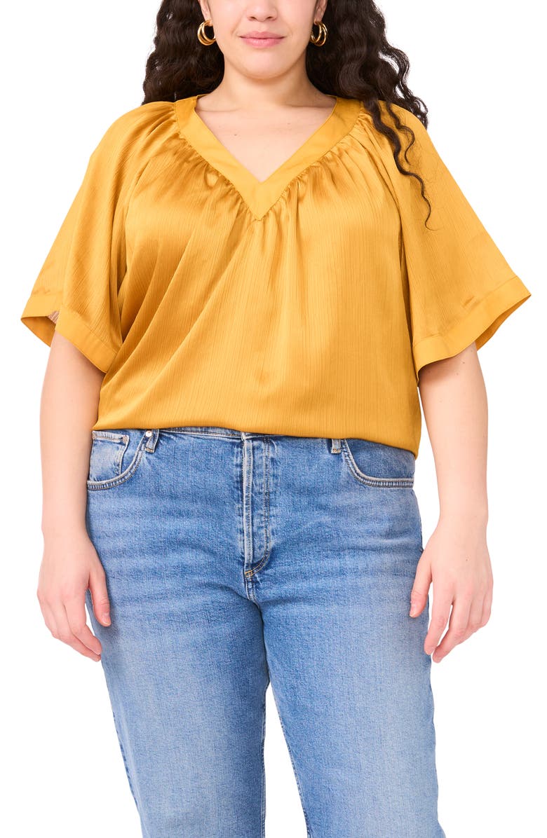 Vince Camuto Bell Sleeve Satin Top, Main, color, Golden Spice