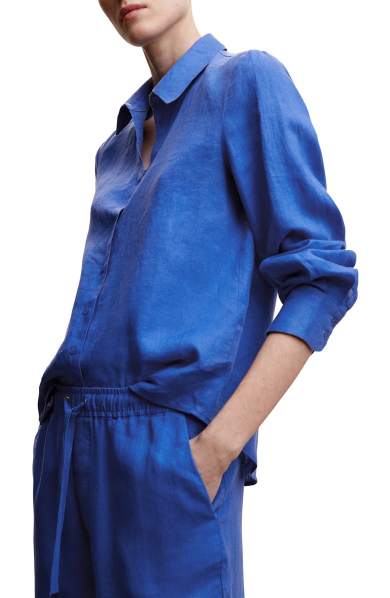 MANGO Linen Button-Up Shirt, Alternate, color, 