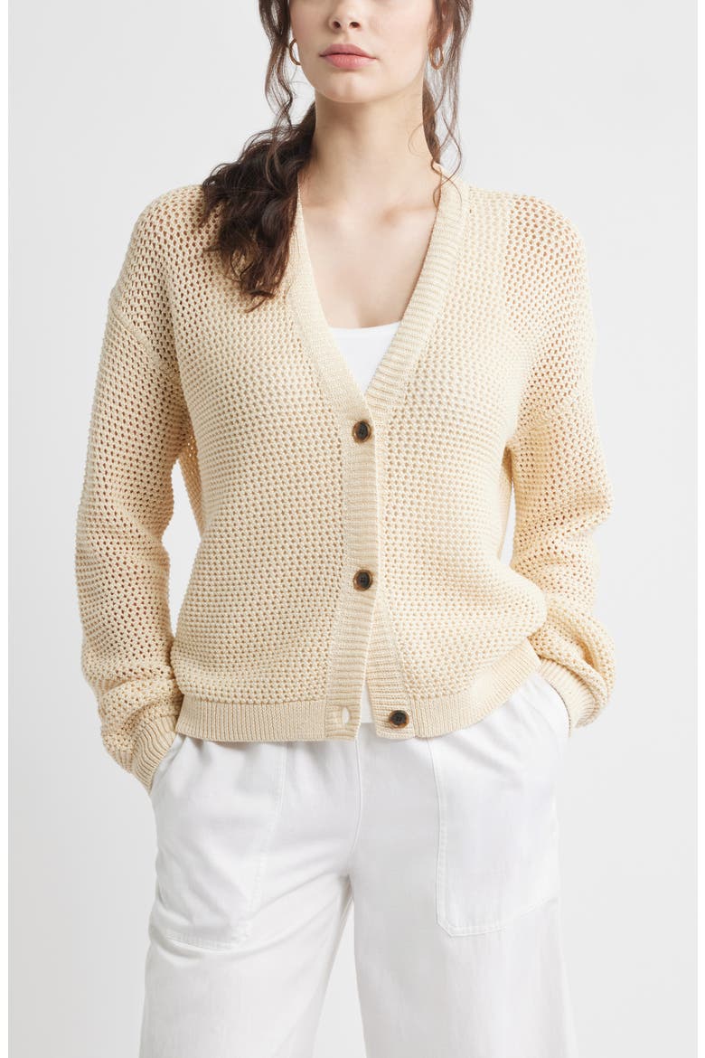 Open Stitch Cotton Cardigan, Main, color, BEIGE BURNT