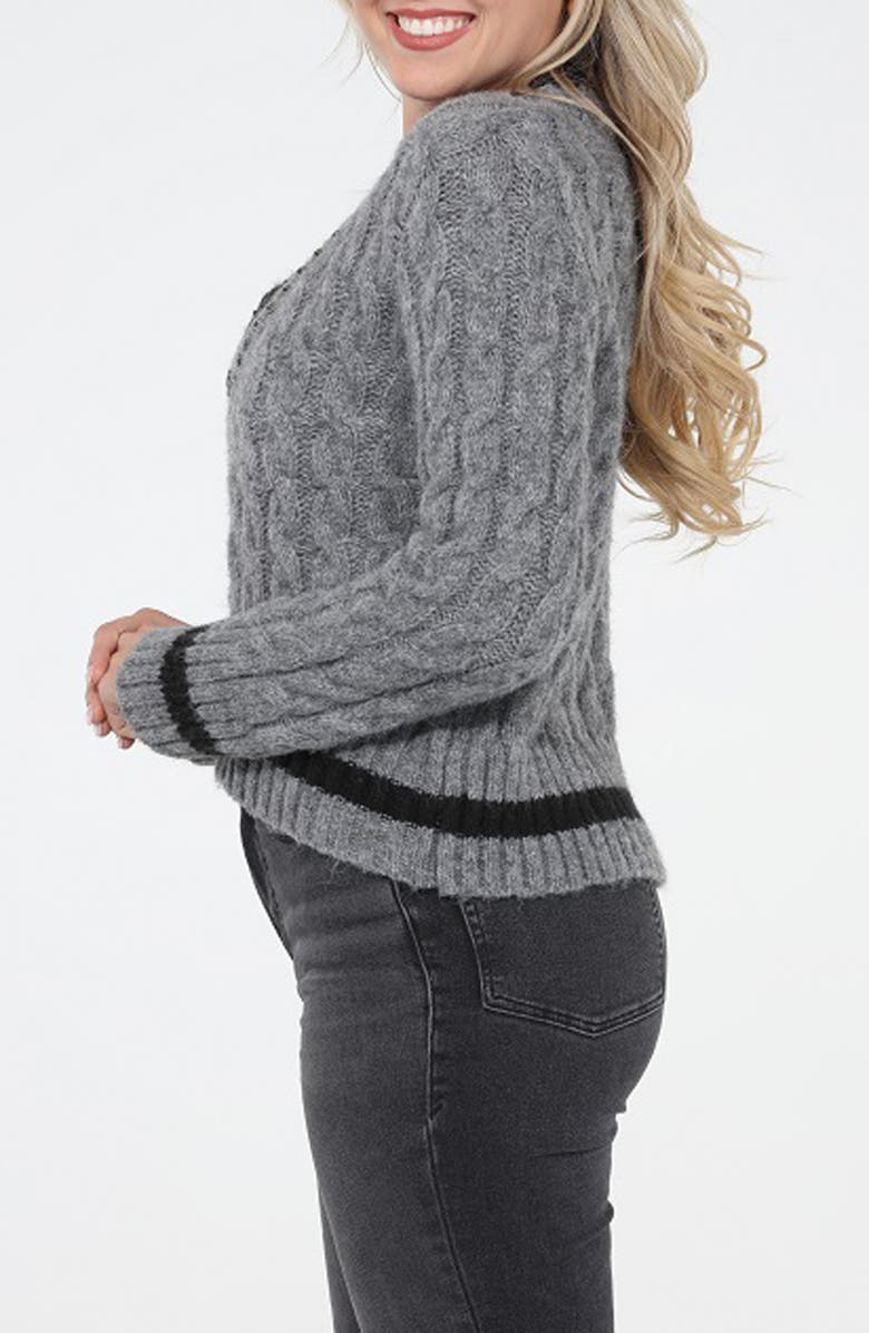 RAIN AND ROSE Jewel Embellished Cable V-Neck Sweater, Alternate, color, Grey