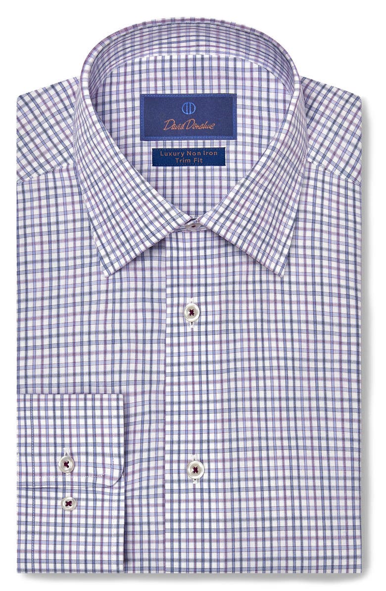 David Donahue Trim Fit Luxury Check Non-Iron Poplin Dress Shirt, Main, color, 