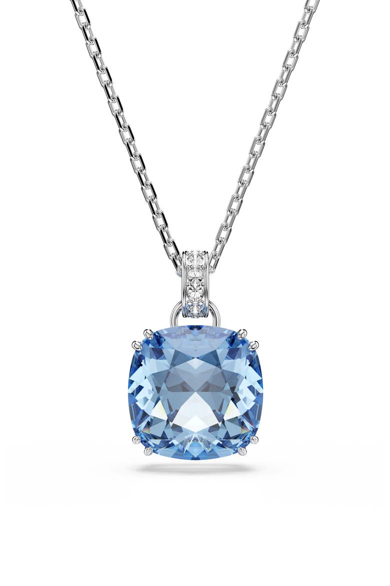 Millenia Rhodium Plated Crystal Pendant Necklace, Main, color, BLUE WITH GOLD