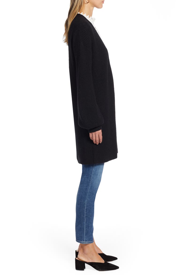 Long Blouson Sleeve Cardigan, Alternate, color, BLACK