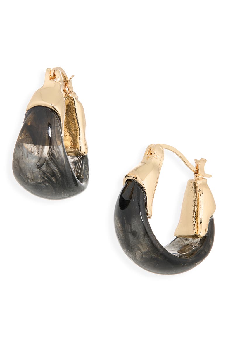 Acrylic Basket Hoop Earrings, Main, color, GREY