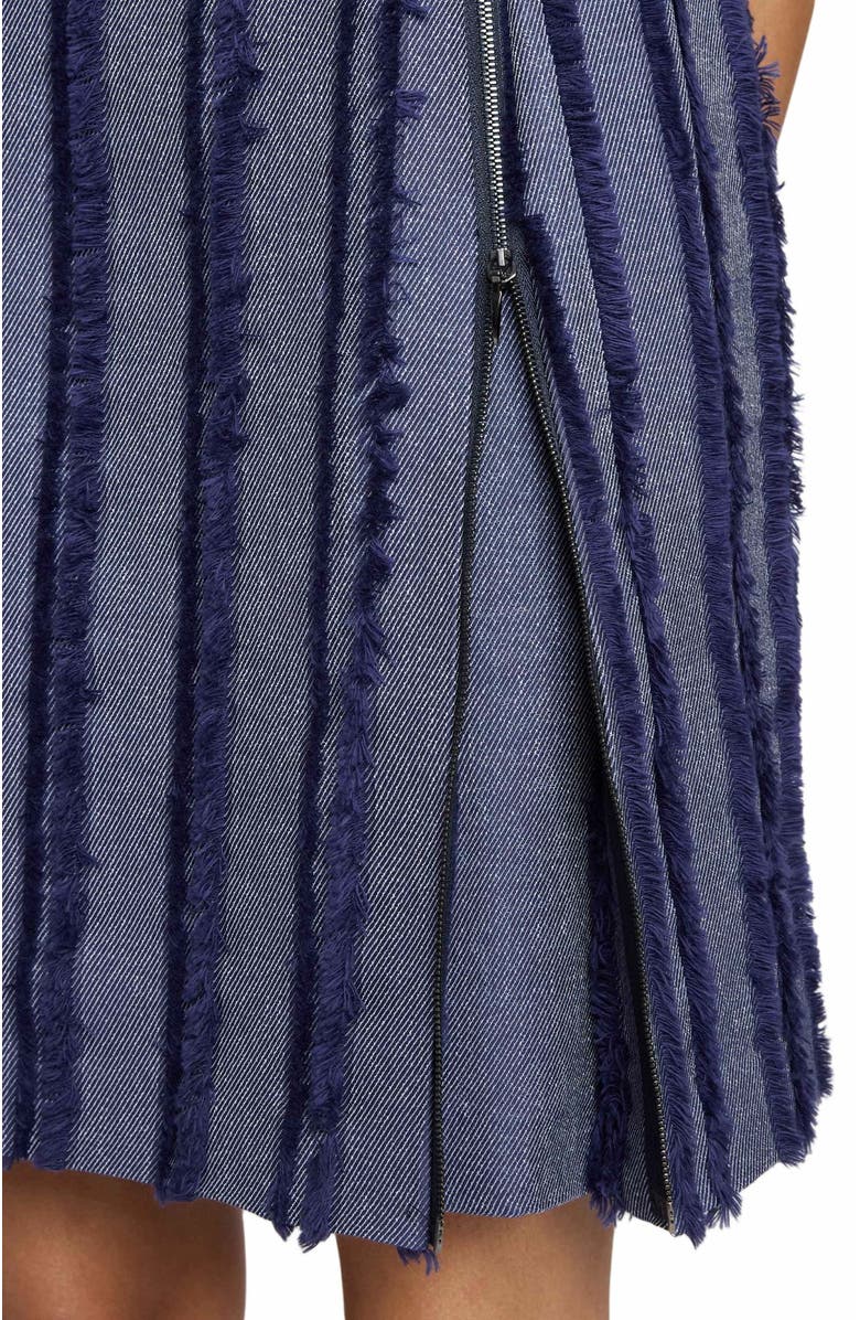 Santorelli IDA Sleeveless Shift Dress with Skirt Zipper Detail in Stripe Fringed Denim, Alternate, color, Marine Blue