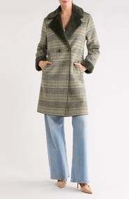 MELLODAY Plaid Faux Fur Trim Coat