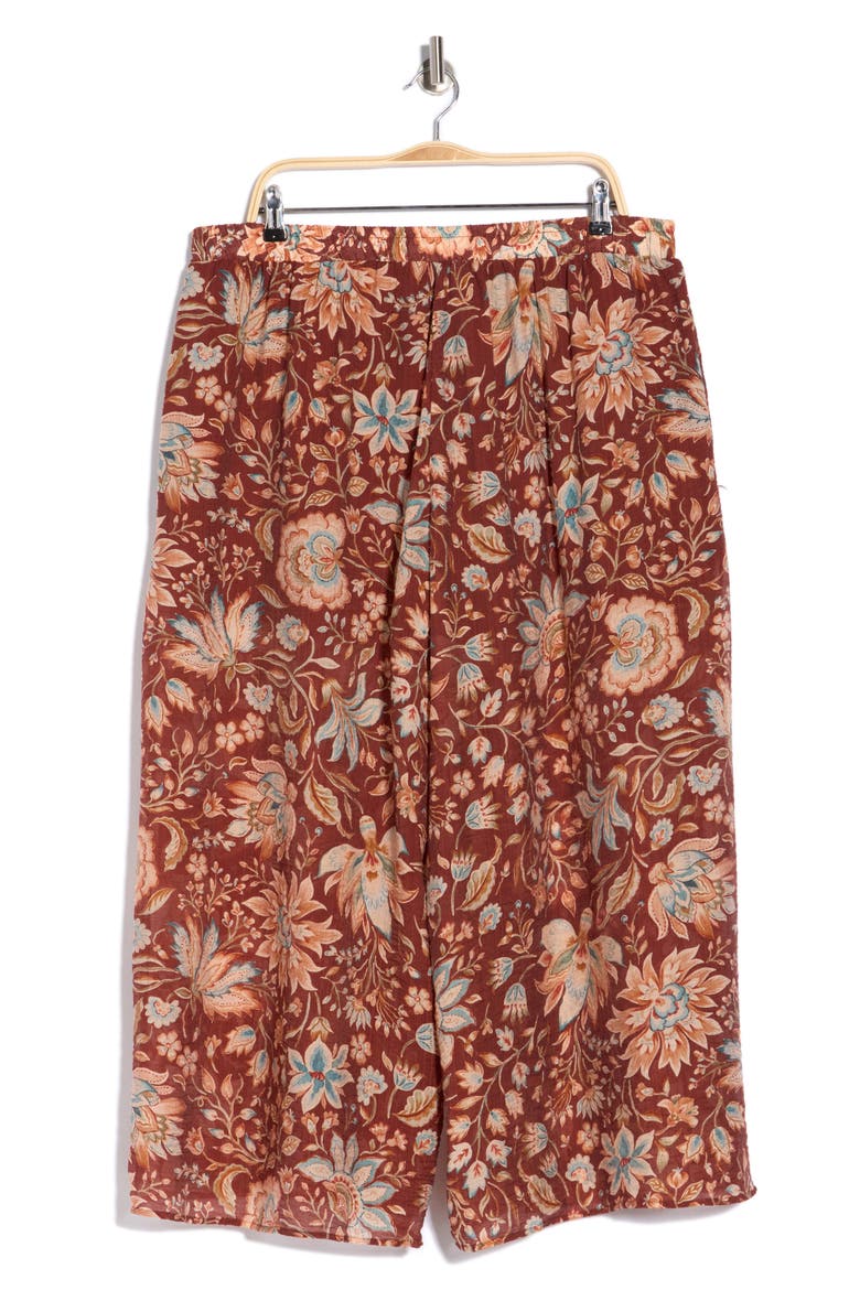 Floral Drawstring Waist Crop Wide Leg Pants, Alternate, color, RUSSET BROWN-235