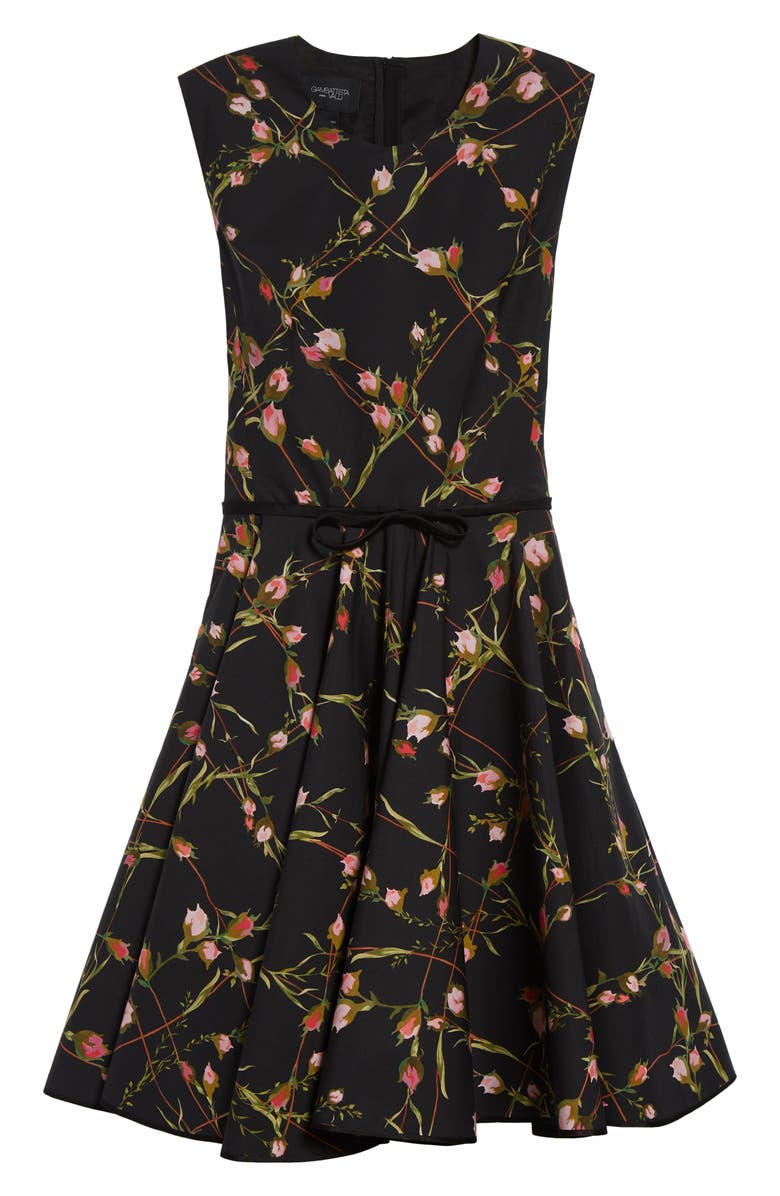Giambattista Valli Floral Cotton Poplin Fit & Flare Dress, Alternate, color, Black
