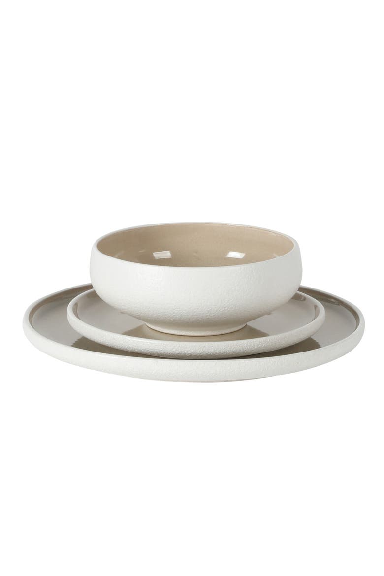 Pacifico Beach 12-Piece Reactive Glaze Stoneware Dinnerware Set, Alternate, color, Taupe/White