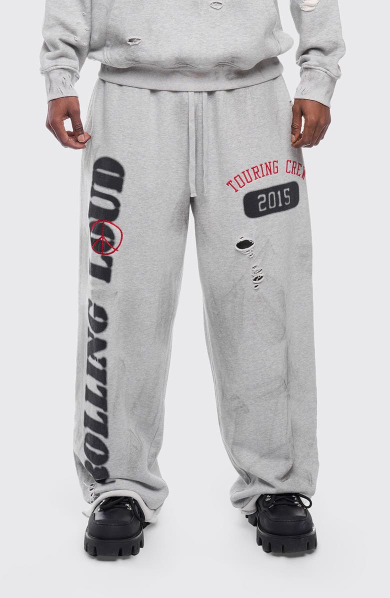 Rolling Loud RL Touring Crew Distressed Sweatpants, Main, color, Heather Gray