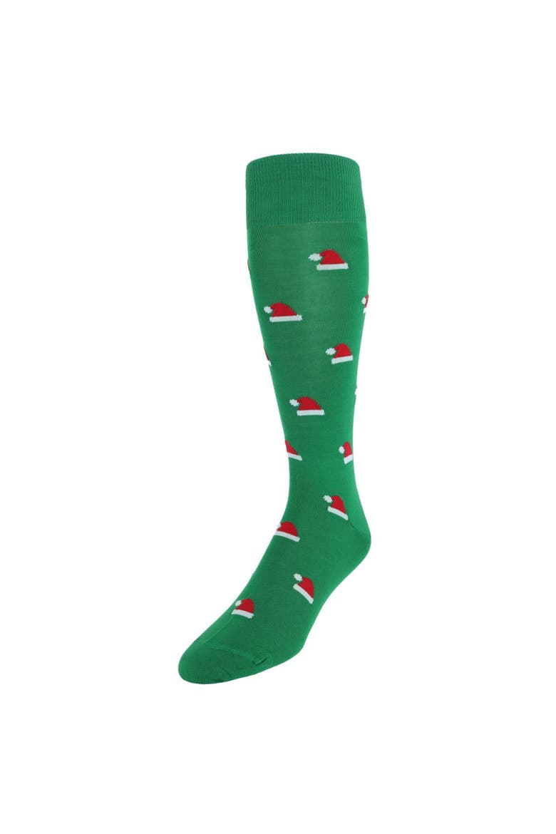 Kringle Santa Hat Over The Calf Christmas Mercerized Cotton Socks, Main, color, Green