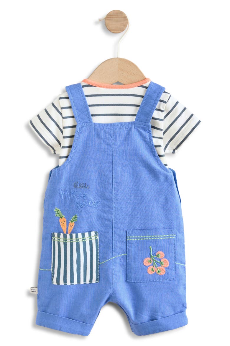 Farm Embroidered Romper & Stripe Bodysuit Set, Alternate, color, BLUE