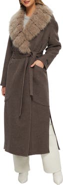 GORSKI Double Face Wool And Cashmere Coat with Detachable Genuine Shearling Collar with Belt