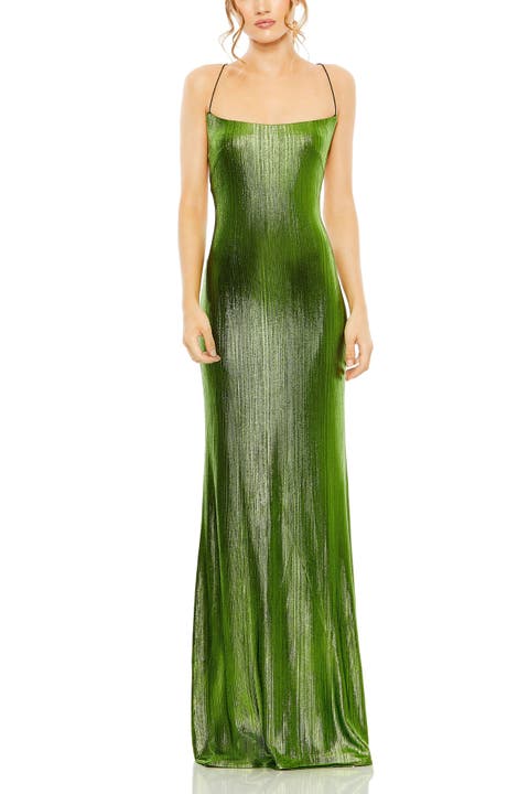 Metallic Corset Back Column Gown