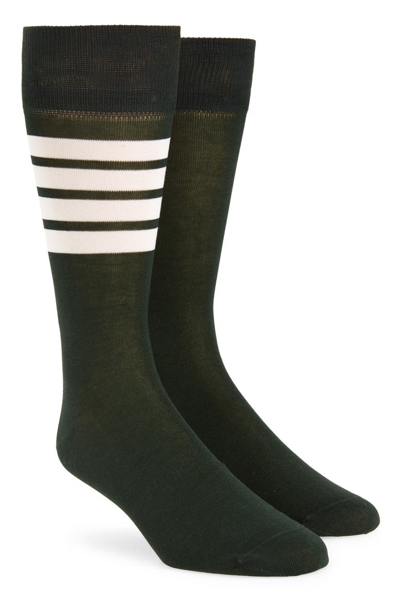 Stripe Crew Socks, Main, color, DARK GREEN