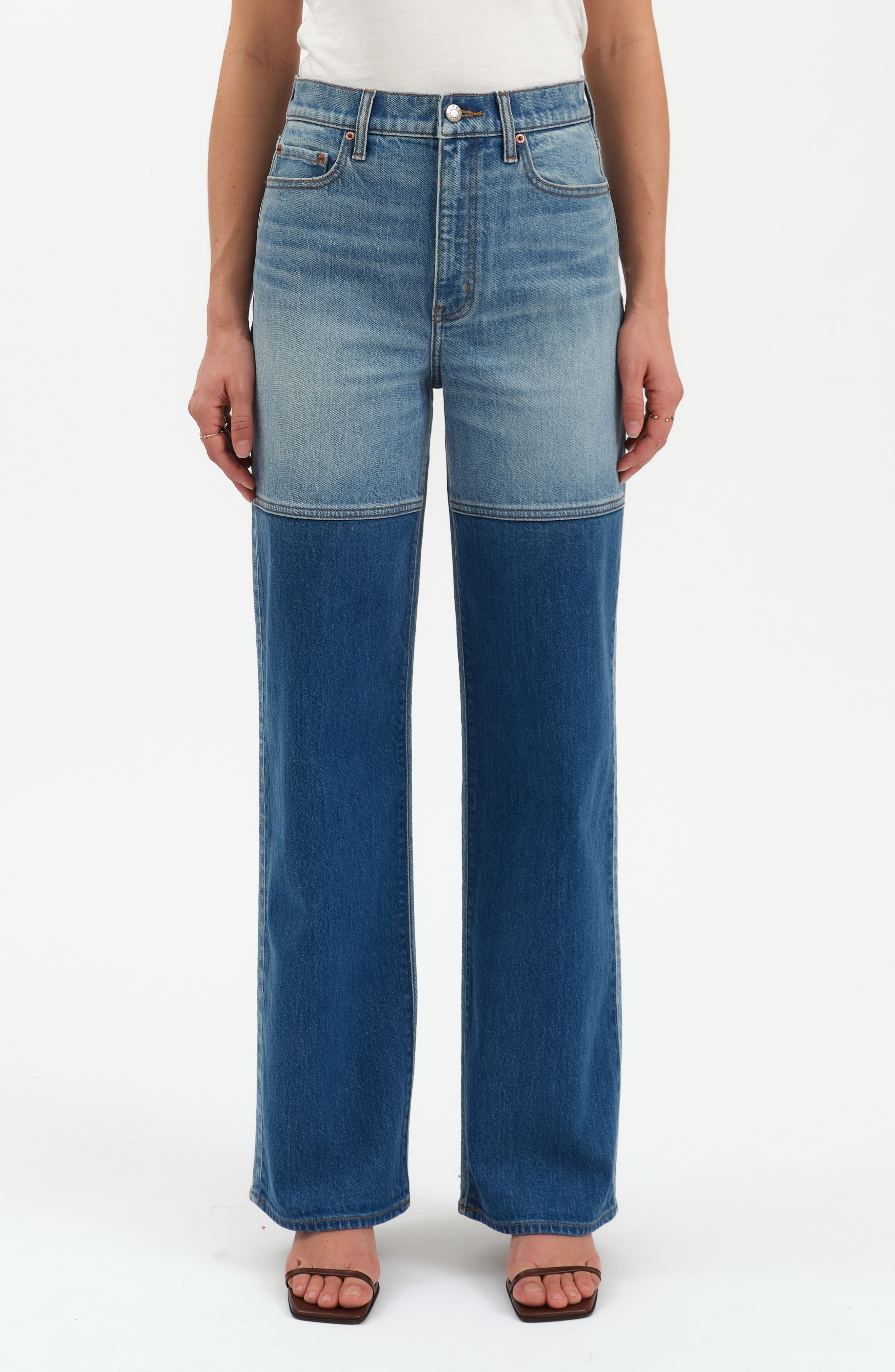 DAZE City Two-Tone High Waist Straight Leg Jeans