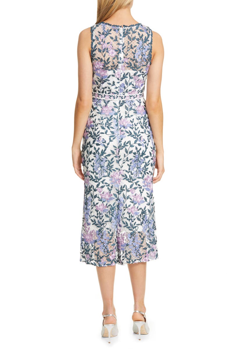 Marchesa Notte Floral Embroidery Midi Dress, Alternate, color,