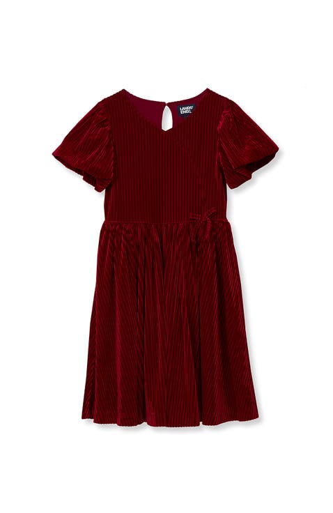 Girls Bubble Sleeve Velour Dress