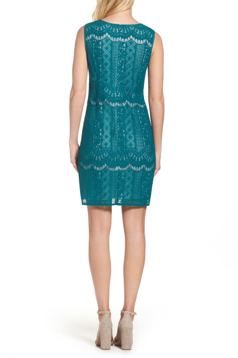 STRIPED LACE SHIFT DRESS, Alternate, color, VIVID MALACHITE/ ALMOND