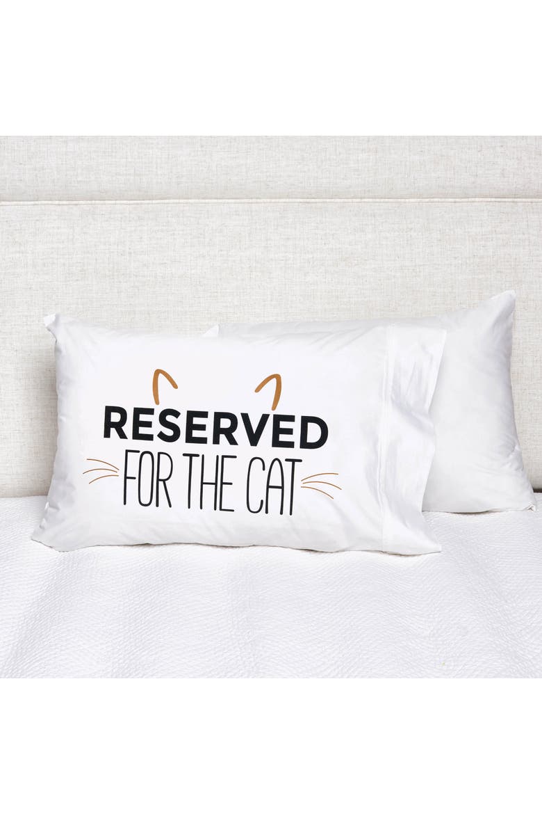 "Reserved For The Cat" 100% Cotton Printed Standard Pillowcase 20" x 30", Alternate, color, White