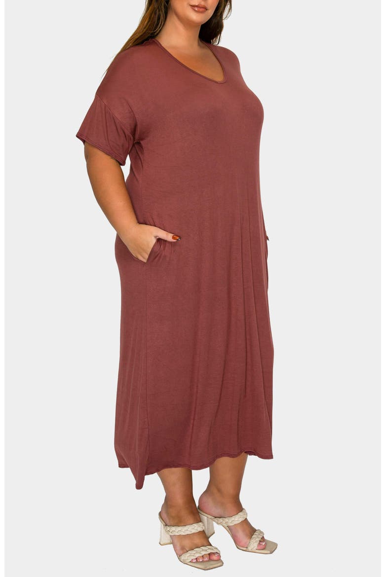 Olivia Short Sleeve Midi Dress, Alternate, color, LIGHT BROWN
