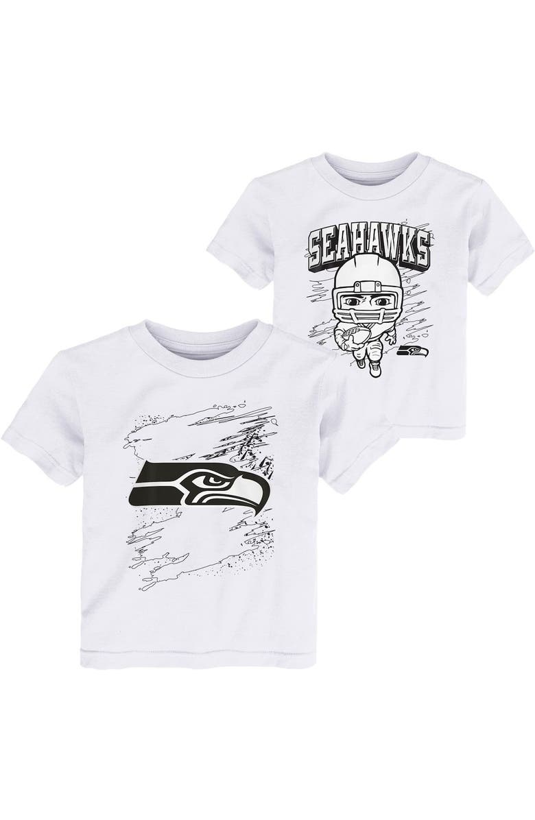 Outerstuff Toddler White Seattle Seahawks Coloring Activity Two-Pack T-Shirt Set, Main, color, White