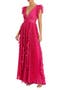 Pleated Ruffle Cap Sleeve Flowy A Line Gown