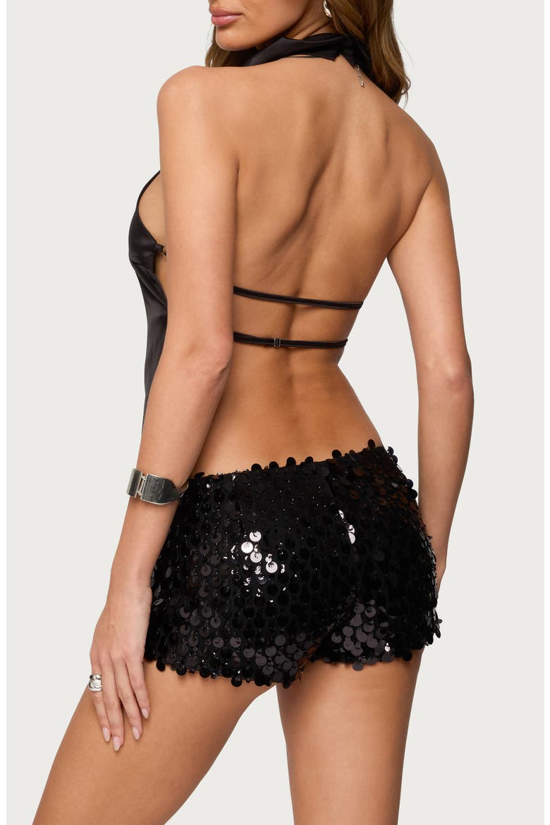 Cowl Neck Backless Satin Crop Top, Alternate, color, BLACK