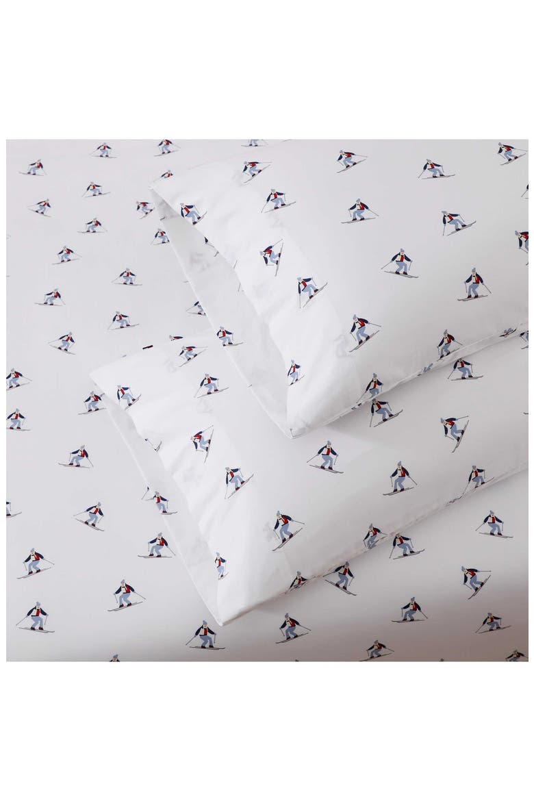 Aspen Ski Slopes 200 Thread Count Cotton Percale Sheet Set, Alternate, color, WHITE/ BLUE
