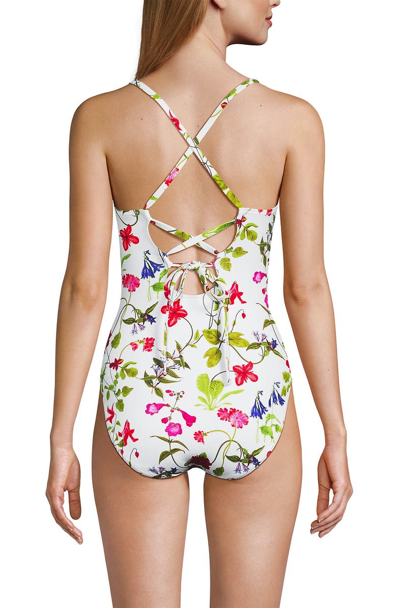 Lands' End Chlorine Resistant Lace Up One Piece Swimsuit, Alternate, color, 