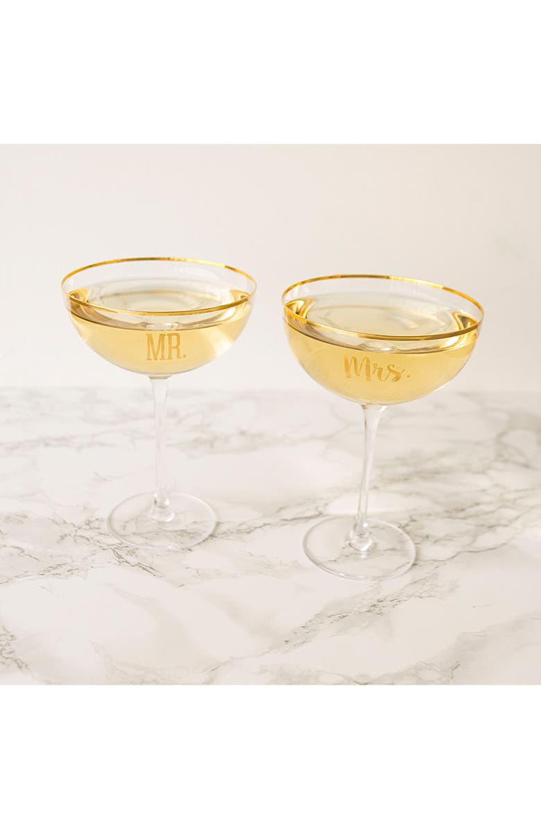 Cathy's Concepts Mr. & Mrs. Set of 2 Champagne Coupe Toasting Glasses, Alternate, color,